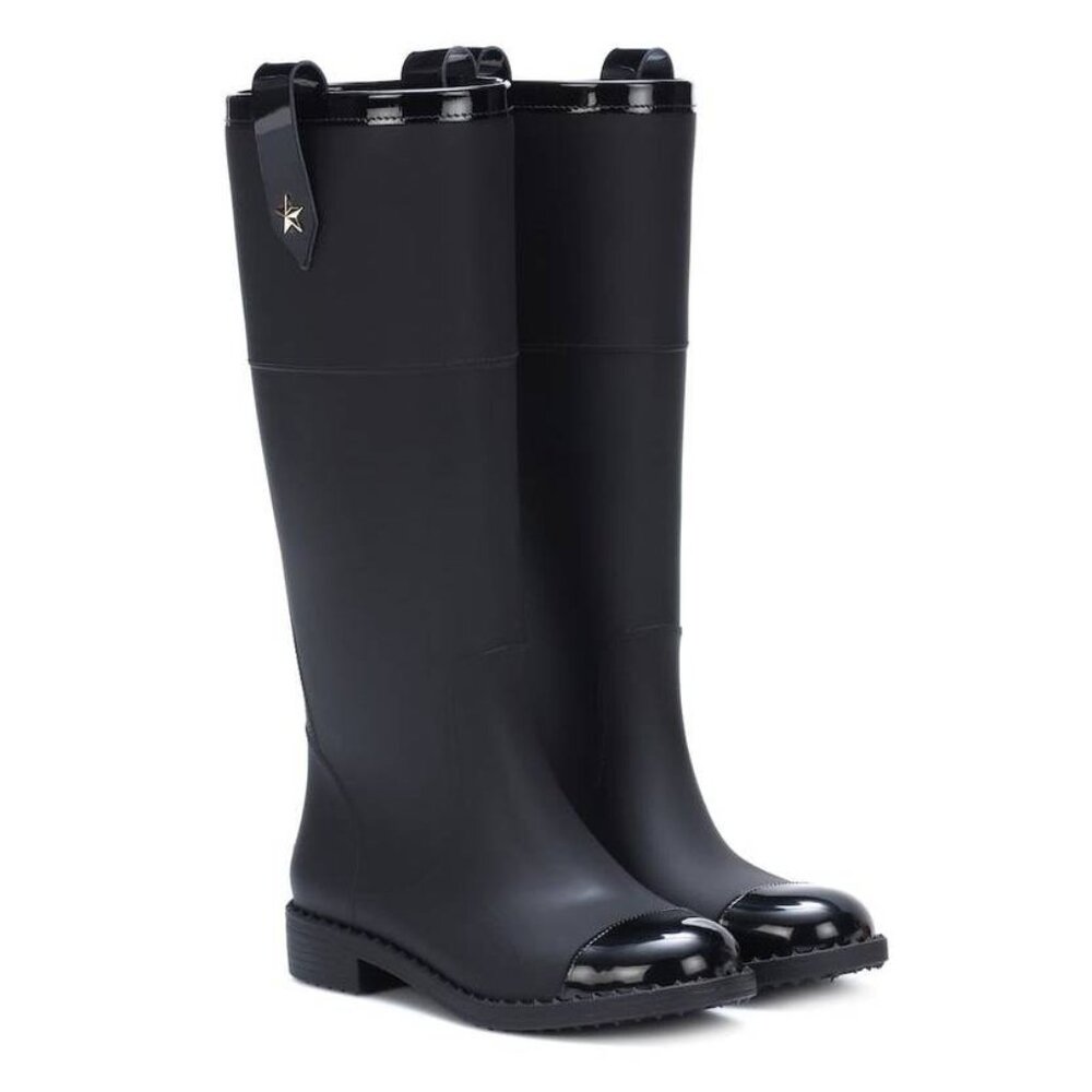 Jimmy Choo Edith Black Rubber Cap-Toe Rain Boots